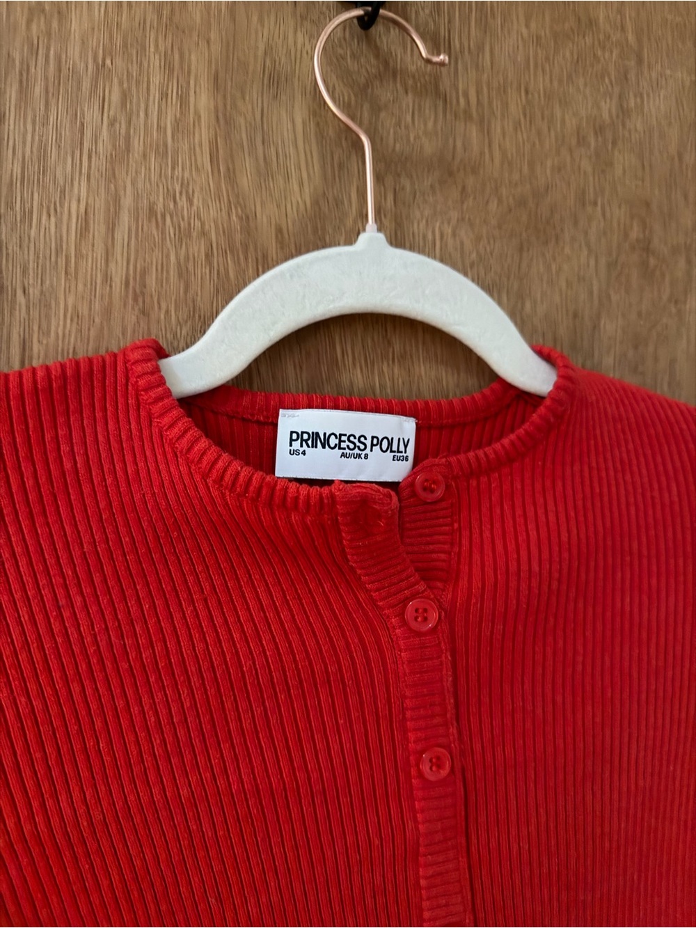 Princess Polly Red Ribbed Button-Front Cardigan - Picture 2 of 3
